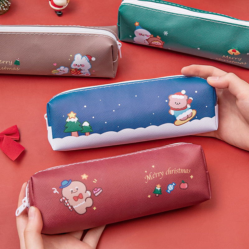Wholesale PU Christmas Cartoon Pencil Bag